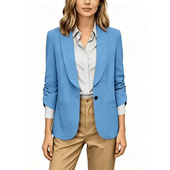 Busydd Classic Blazers for Women with Flap Pockets Formal Business Solid Color Suit Jacket Casual Work 3/4 Length Sleeve Suits Blazer XL
