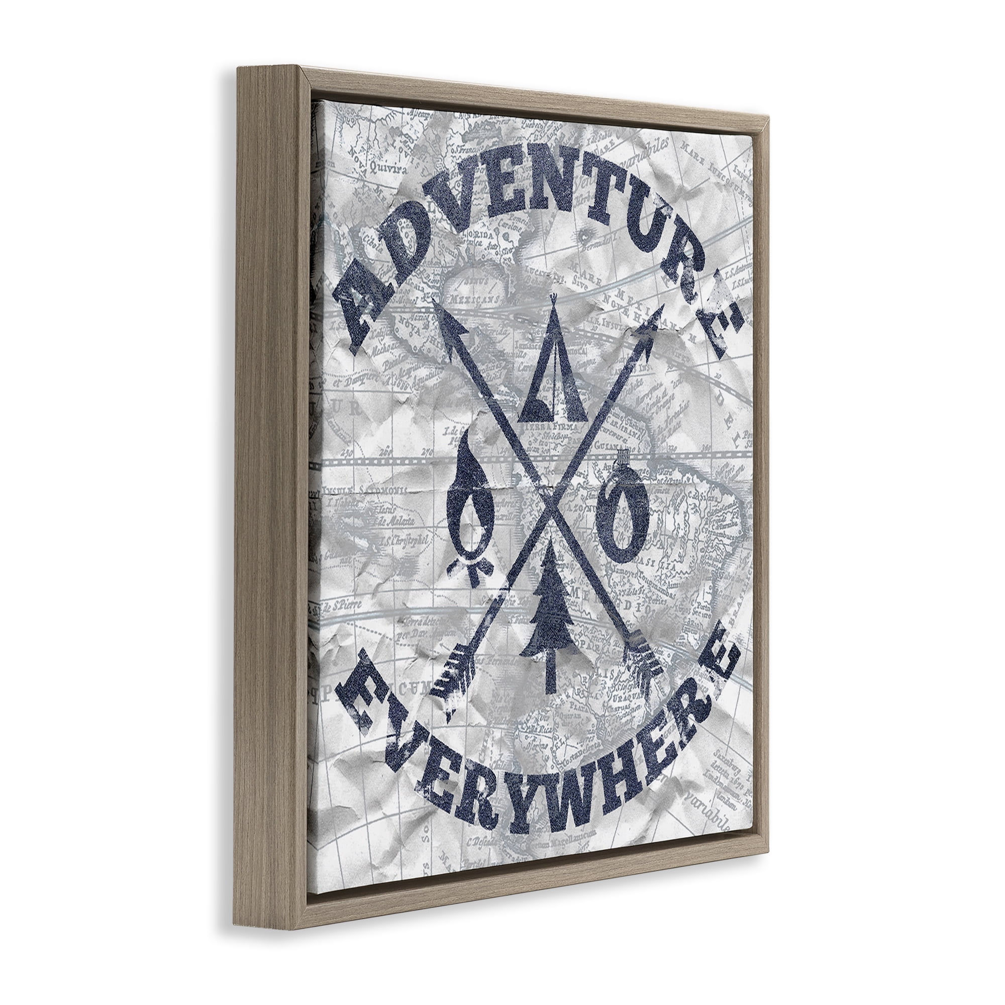 Stupell Industries Adventure Everywhere Phrase Text & Numbers Painting Brown Floater Framed Canvas Art Print Wall Art, 18 x 18