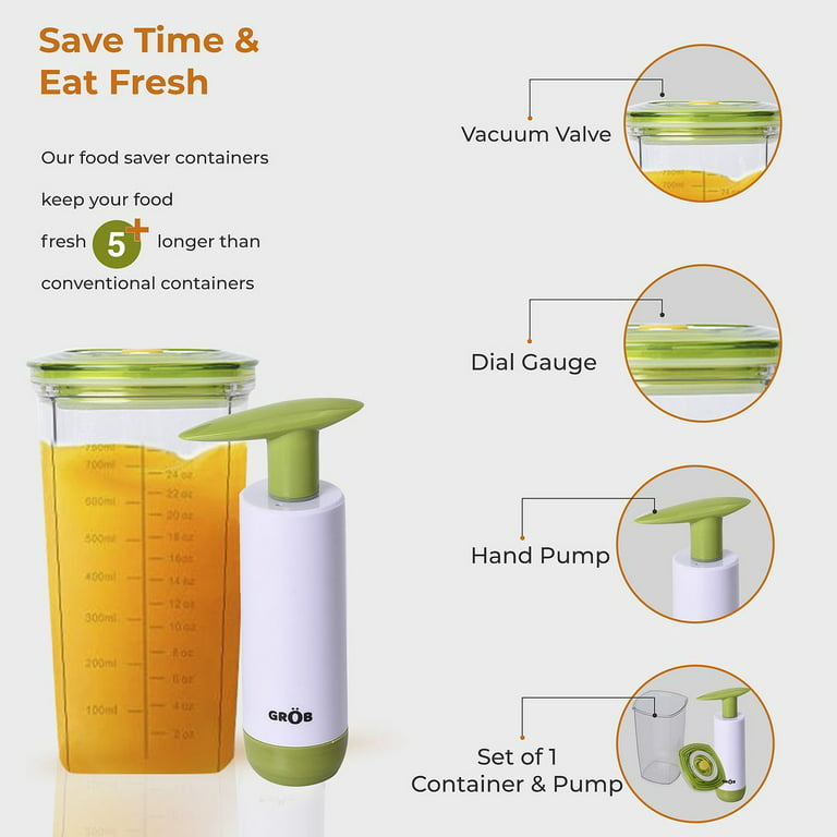 Vacucraft Airtight Juice Storage Container with Lid and Pump For Orange  Juice, Coffee, Smoothie, Protein Shake + More