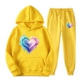 thumbnail image 2 of Feancey Sweatsuits for Women Valentines Day Trendy Hoodie 2 Piece Set Teen Girl Cute Casual Heart Print Hooded Pullover and Jogger Pant Sets Yellow M, 2 of 6