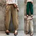 thumbnail image 2 of Yuanlook Embroidered Harem Pants for Women High Waisted Cotton Linen Loose Fit Casual Pants Size M-4XL, 2 of 9