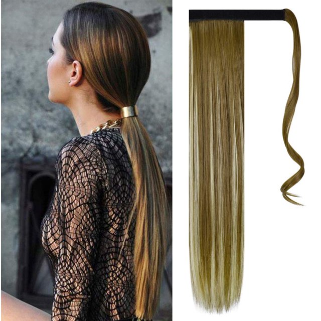 Straight Ponytail Extensions Long, 24 ”(61cm) Synthetic Hairpiece Hair Extension Wrap Around Ponytail Extensions Braid Clip In Ponytail Extension For Women Girls