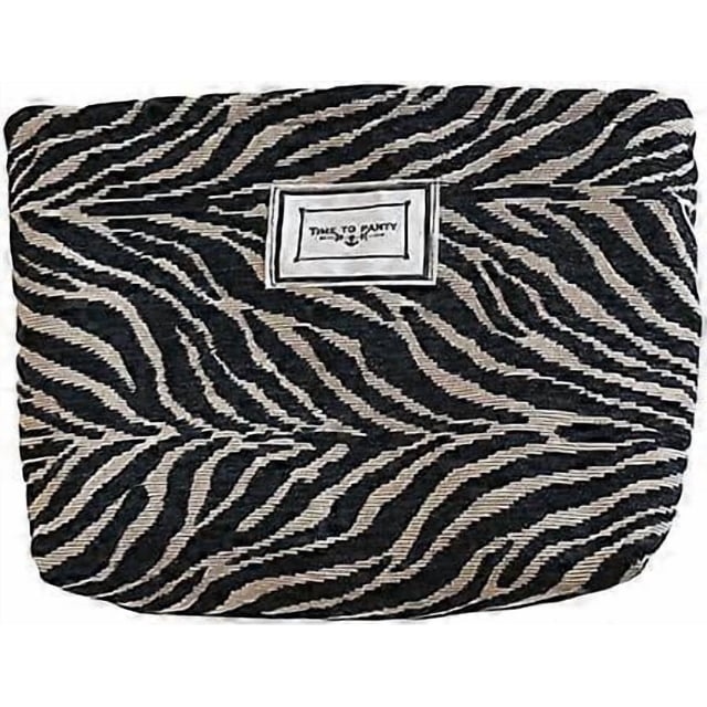 Women Stripe Canvas Makeup Bag Cosmetic Pouch Make Up Travel Purse Organizer, Cute Black Zebra