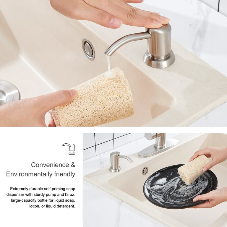  SAMODRA Soap/Lotion Dispenser For Kitchen Sink, Brass Pump  Brushed Nickel Finish Built In Design