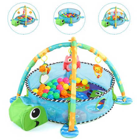 3-in-1 Baby Activity Gym Game Play Crawling Mat Baby Playing Mat Toys Ball Pit Kids Activity Carpet Newborn Infant Gift with 4 Hanging Toys & 30 Balls - Educational Baby Activity Mat