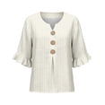 thumbnail image 4 of Women's Striped V Neck Blouse 3/4 Sleeve Cuff Button Down Top Casual Loose Fit Shirt for Daily Wear &, 4 of 4
