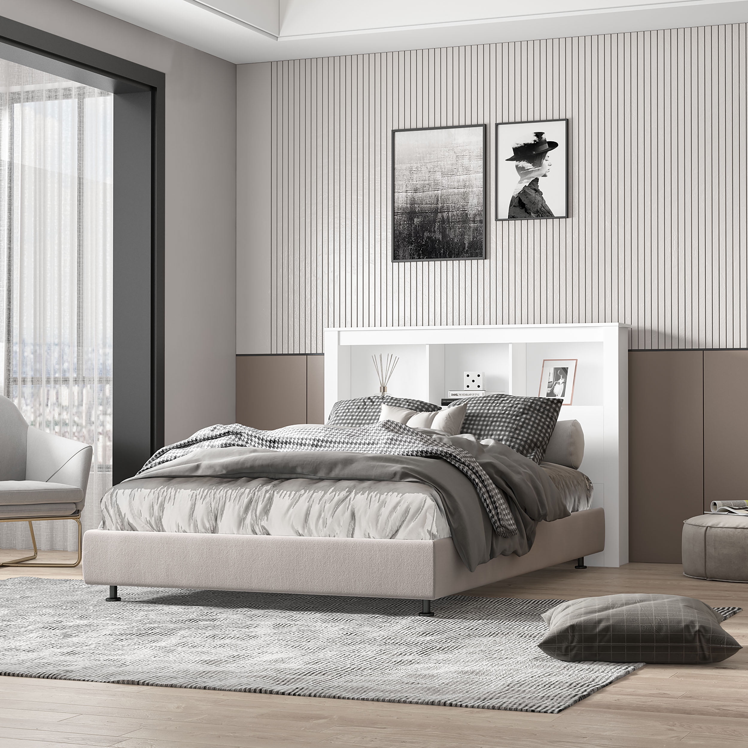 Polifurniture Madison Full Size Wood Bookcase Headboard, White