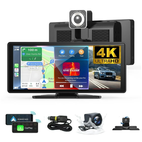 4K Dual Dash Cam, Front & Rear Car Camera, WiFi, Android Auto & CarPlay, Night Vision, G-Sensor