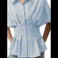 thumbnail image 2 of Camisas A Rayas con Botones para Mujer, Blusa Plisada de Corta con Corsé, Informal, de Verano. Rayas Azules XL, 2 of 8