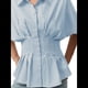 thumbnail image 2 of Camisas A Rayas con Botones para Mujer, Blusa Plisada de Corta con Corsé, Informal, de Verano. Rayas Azules M, 2 of 8