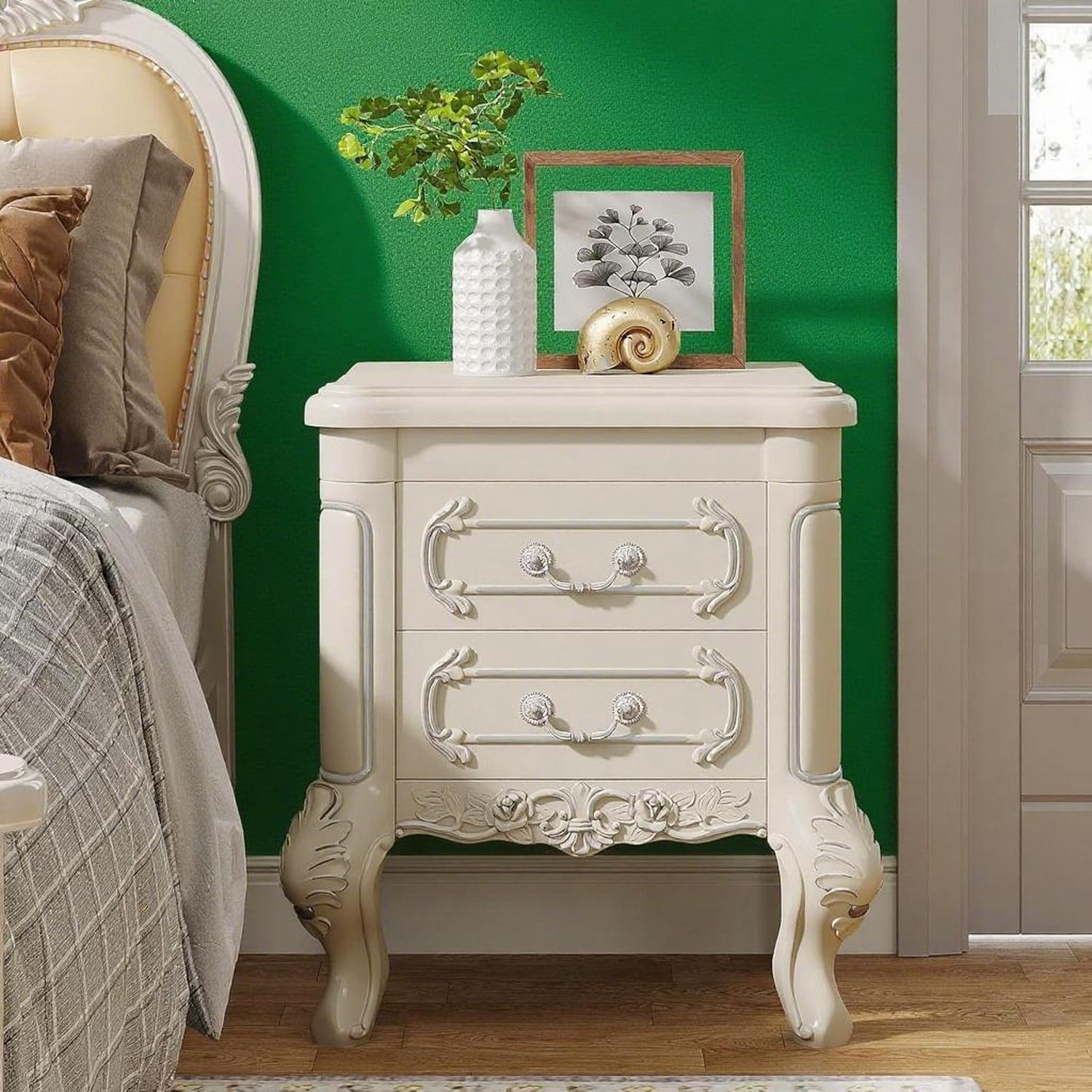 Astoutdoor Bedside Table with 2 Drawers, 28.35 in Length, 17.72 in Width, 9.45 in Height, 35.27 lb