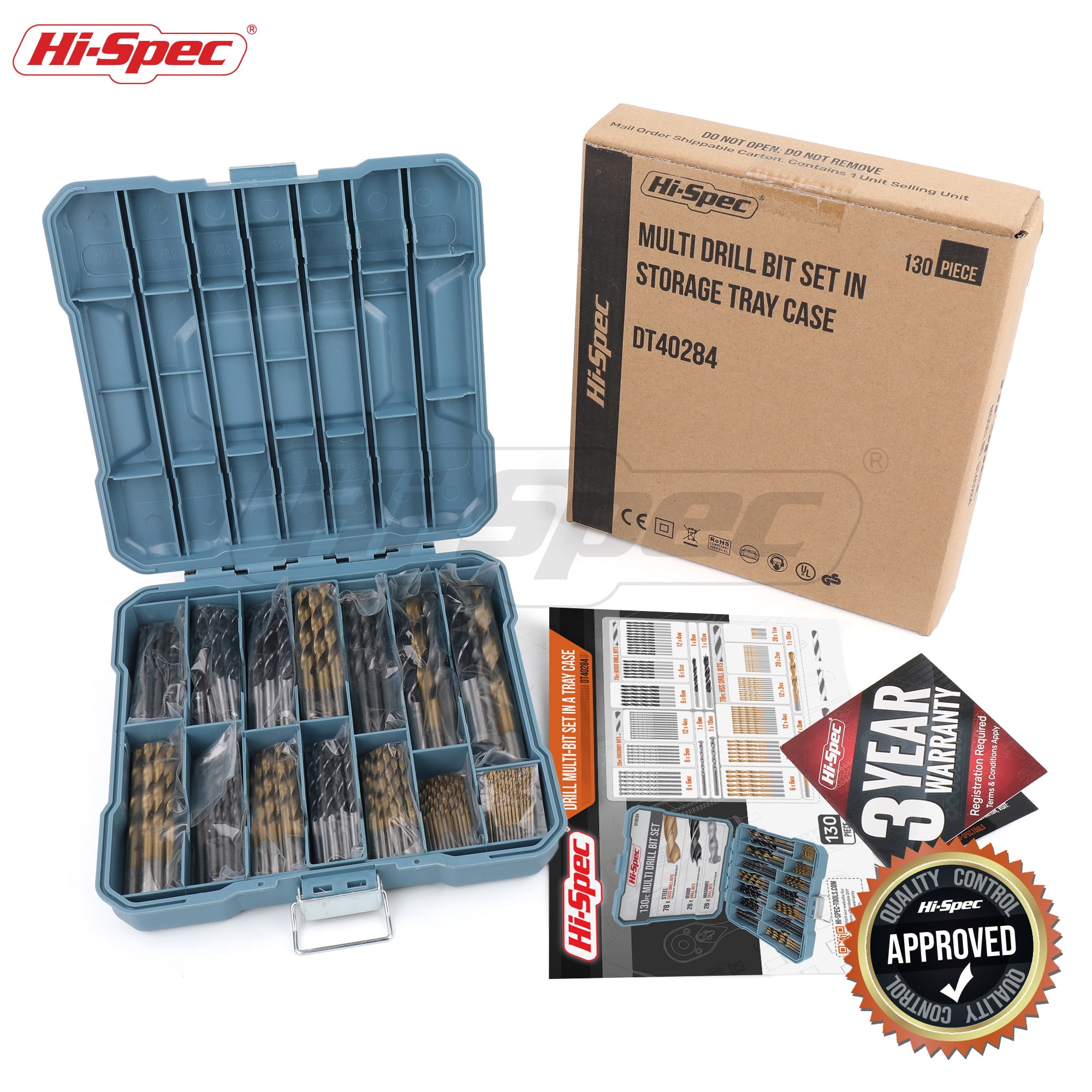 Hi-Spec 130 Piece Drill Bit Set for Metal, Wood & Concrete, HSS Titanium, Masonry & Brad Points, Storage Case