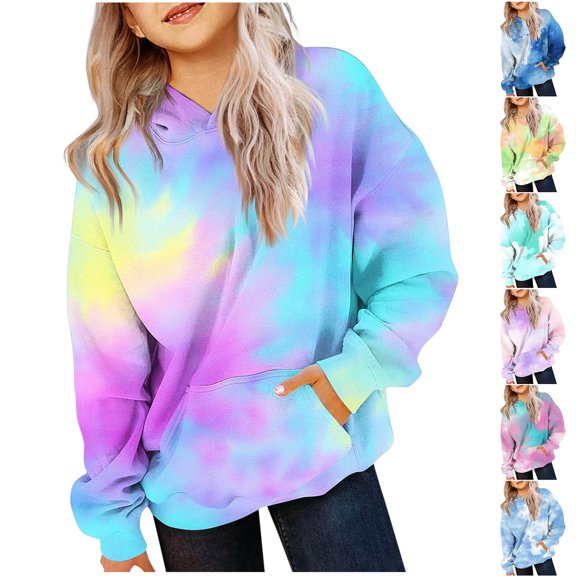 Feancey Girls Oversized Graphic Hoodies Dressy Trendy Tie Dye Print Hooded Sweatshirt Drop Shoulder Long Sleeve Pullover Hoody for Teen Girl Black 110
