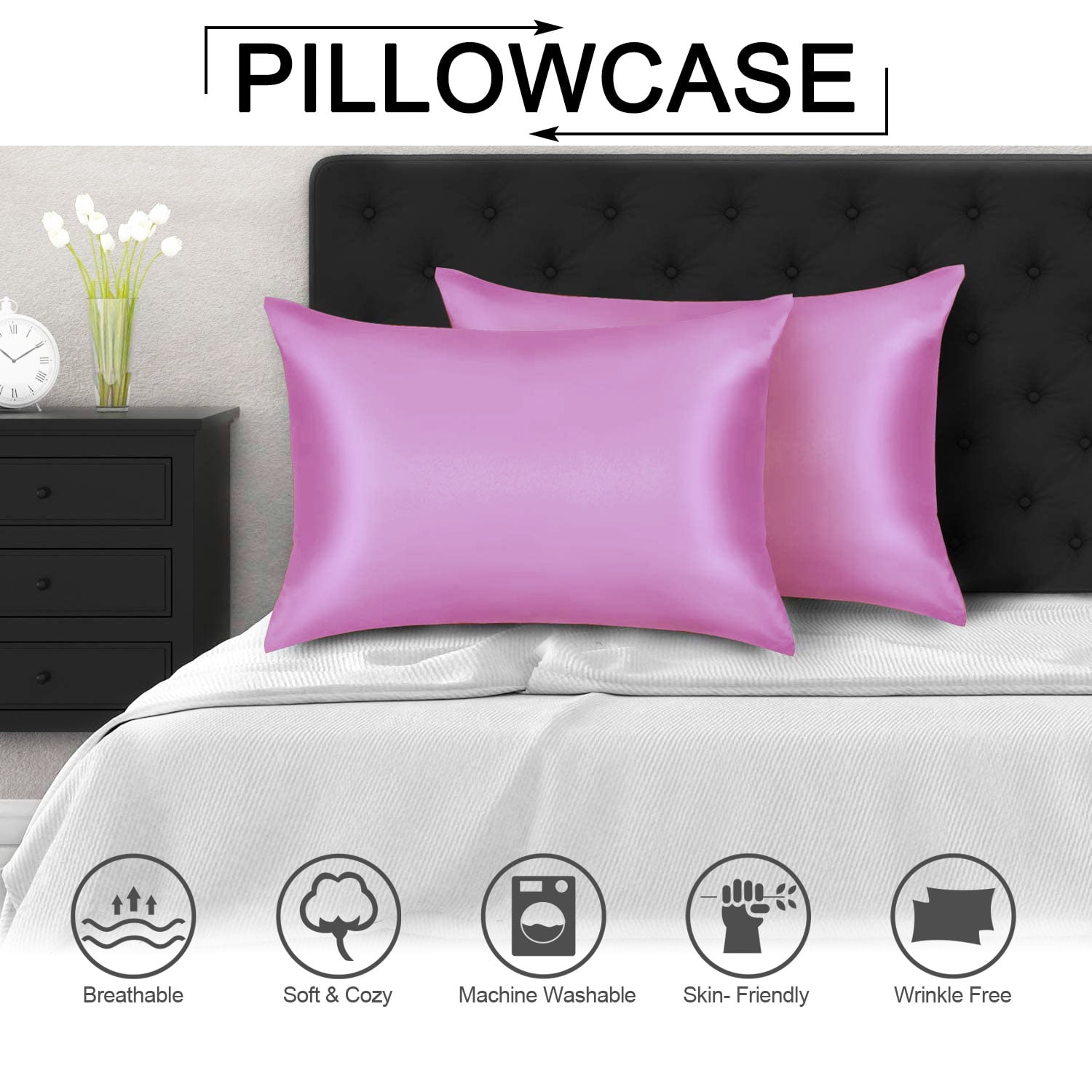 Details about   2 Pack Soft Smooth Satin Silk Pillowcase Luxury Bed Pillow Case Cushion Covers 
