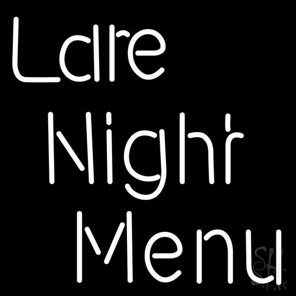 Late Night Menu LED Neon Sign 24 x 24 - inches, Black Square Cut Acrylic Backing, with Dimmer - Bright and Premium built indoor LED Neon Sign for restaurant window and interior decor.