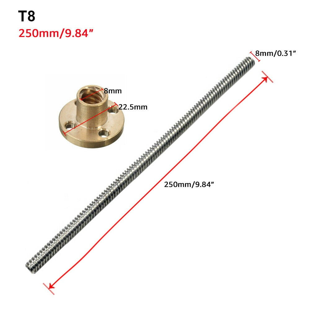 For 3D Printer T8 Stainless Steel Trapezoidal Lead Screw Rod With Brass Nut-8mm 