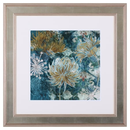 Navy Art Glass Frame - Art Effects Navy Chrysanthemums II Framed Wall Art