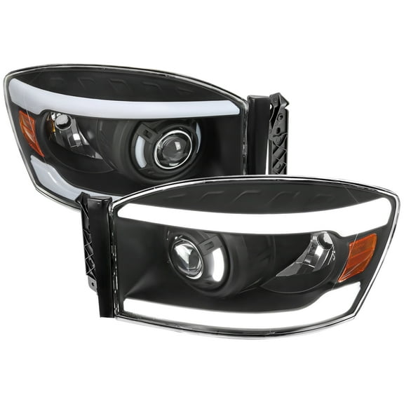 LED Tube Projector Headlights (Black Housing/Clear Lens) Made for and Compatible with 2006-2008 Dodge RAM 1500/ 2006-2009 Dodge RAM 2500/3500