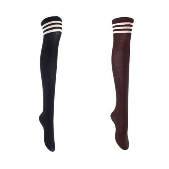 Lian LifeStyle Women's 2 Pairs Adorable Comfortable Soft Thigh High Over Knee High Cotton Socks Size 6-9 L1022 Black,Coffee