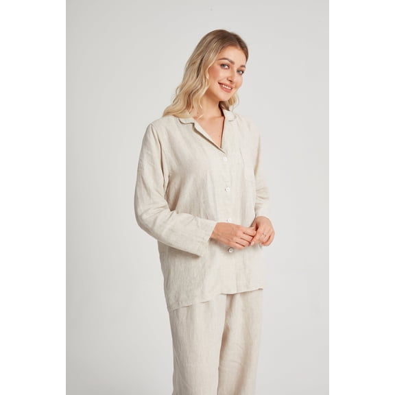 Breevar Women's Hemp Pajama Set, Long Sleeve Top & Pants, Sleepwear