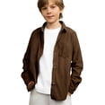 thumbnail image 3 of KAUOD Kids Corduroy Shackets Jackets Front Pockets Button Long Sleeve Coats Boys Girls Plain Soft Collar Shirt Clothes, 3 of 9