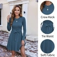 thumbnail image 4 of Weardear Kint Dress for Women 2025 Casual Long Sleeve Ribbed Flowy Crewneck Dress with Tie Waist, 4 of 5