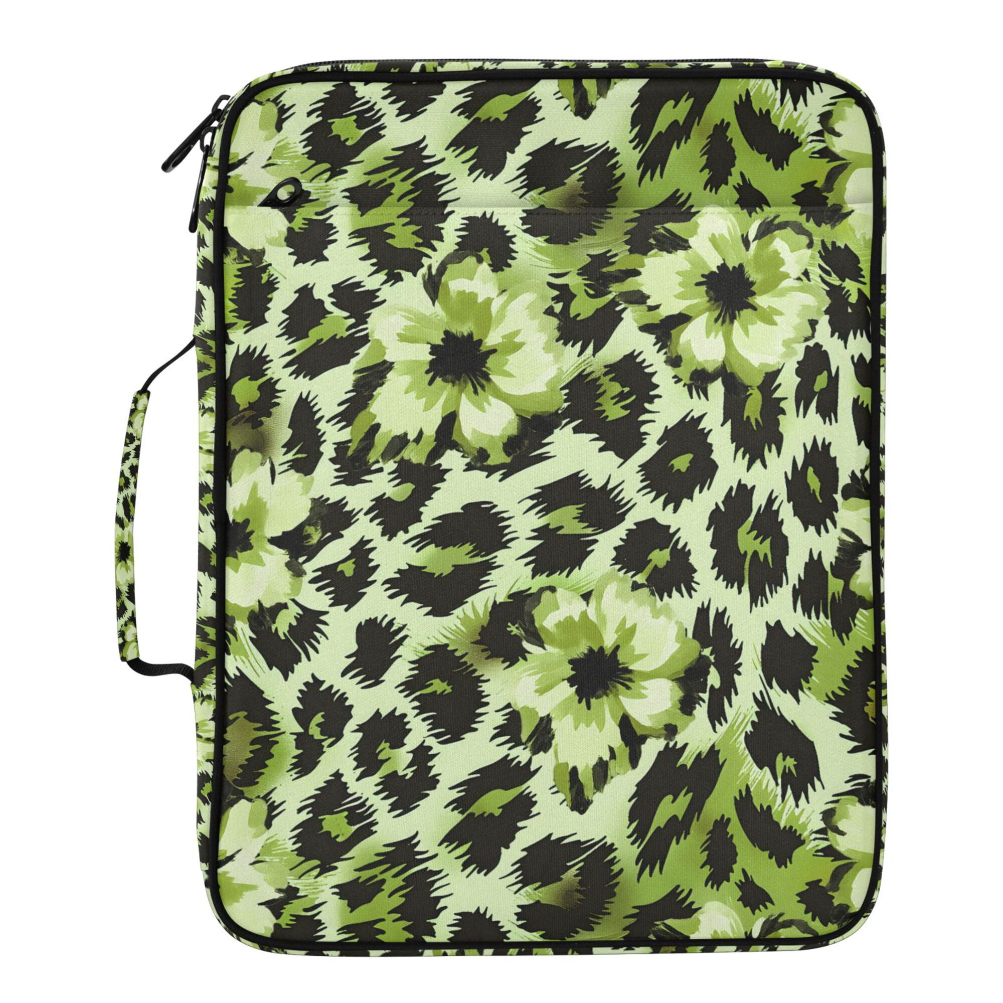 FORMRS Accordion File Folder A4 Size 7-Pocket Expanding Document Organizer Bag with 3 Ring Binder, Green Floral Leopard Pattern
