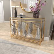 DecMode 44 x 30 Gold Metal Rectangular Leaf Console Table with Mirrored Glass Top and Silver Accents, 1-Piece
