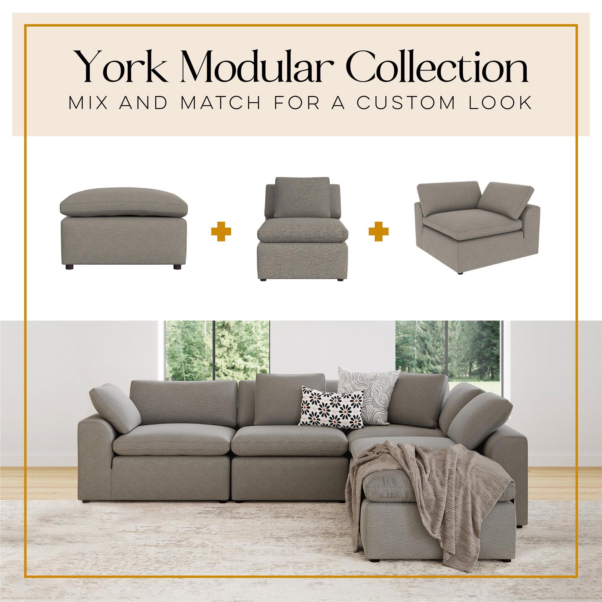 Cortney's Collection York 3 Seat Sofa and Ottoman Set, Urban Steel