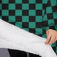 thumbnail image 3 of Oversized Wearable Blanket Hoodie,Teal and Black Checkerboard Pattern Sherpa Blanket Hoodie with Super Pockets,Super Warm Fuzzy Pullover for Women & Men, 3 of 6