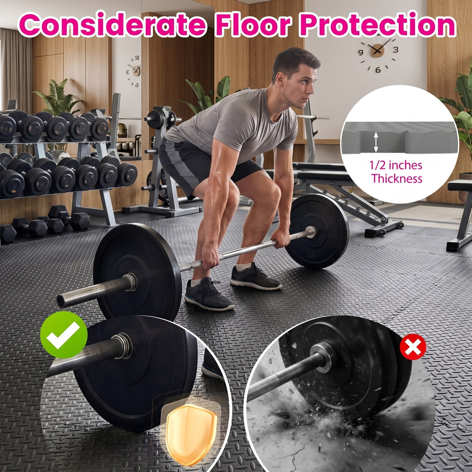 Airfind 24 Tiles Puzzle Exercise Floor Mat with Interlocking EVA Foam and Non-Slip Texture for Home Gym Equipment Protection, Gray