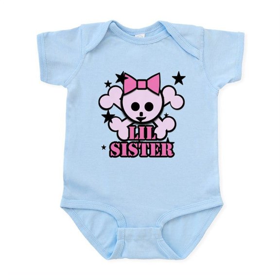 CafePress - Pink Bow Skull Little Sister Infant Bodysuit - Baby Light Bodysuit, Size Newborn - 24 Months
