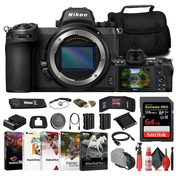 Nikon Z7 II Mirrorless Camera (1653) 64GB Memory Card Bag EN-EL15c Battery Charger Card Reader Corel Photo Software Flex Tripod HDMI Cable Hand Strap Memory Wallet More