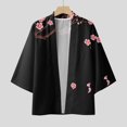 thumbnail image 5 of Mens Shirts Cherry Flower Kimono Half Sleeve Blouses Elegant Loose Soft Cardigan Mens Hawaiian Shirt Black L, 5 of 7