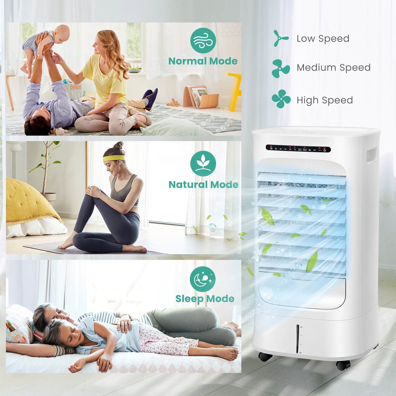Giantex 3-in-1 Evaporative Air Cooler, Portable Oscillating Swamp Cooler w/ 3 Modes & 2 Ice Packs, Air Cooler for Room Home Office