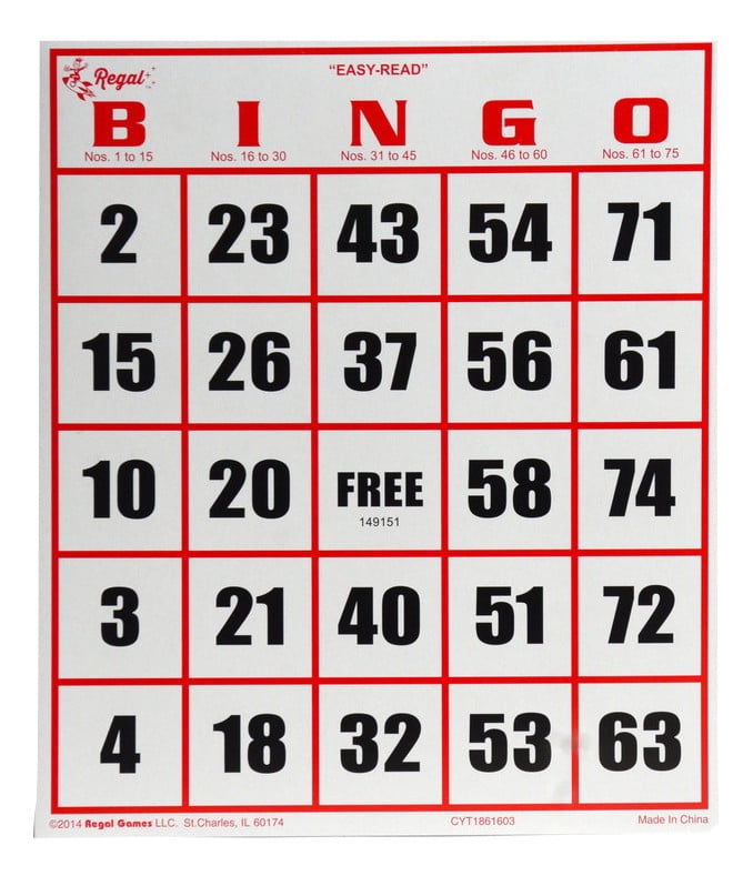 Big Numbers Thick Cards Qty 10 Large Print Bingo Cards For Low Vision