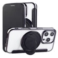 thumbnail image 2 of For iPhone 16 Pro Wallet Cell Cover, RFID Blocking, PU Leather,Compatible With MagSafe , With Flip Card Holder, Ultra Thin Electroplated Rotating Bracket Magneti Protective Cover,Black, 2 of 7
