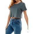 thumbnail image 3 of Women's Boxy Crop Top Round Neck Short Sleeve Casual 100% Cotton Cropped Tee T-Shirt, Dark Gray, Large, 3 of 9