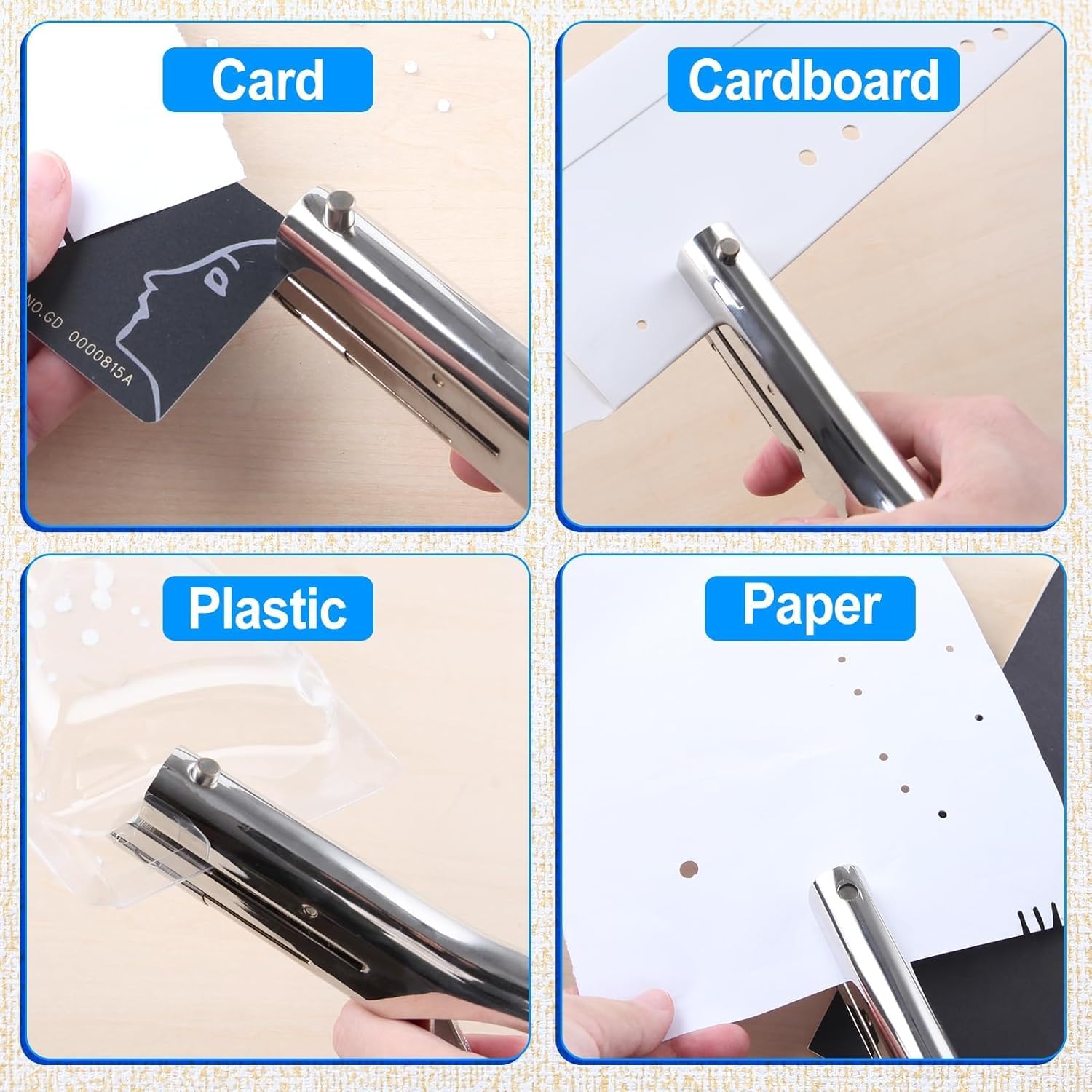 Deep Throat Heavy Duty Hand Held Single Hole Punch 1/8 inch (3 mm) for Paper ID PVC Cards Plastic Cardboard Photos
