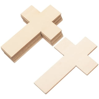 100 Pack Unfinished Wood Cross Shape Cutout Slices, 4.25 x 2.75