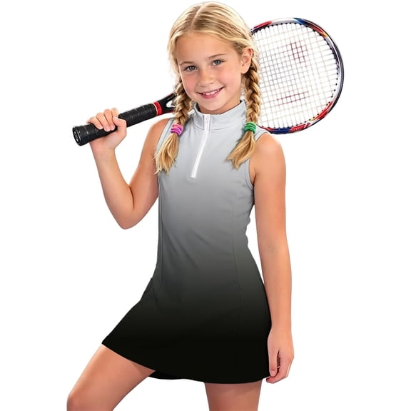 Weebloom Teen Girls Golf Tennis Dress Zip Up Stand Collar Tie Dye Casual Quick Dry Athletic Dress Girls' Dresses Black 10-11 Years