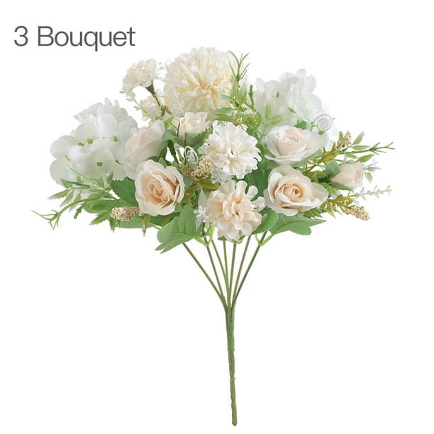 Decoración floral para el hogar ramo de flores de rosas artificiales boda ramo de flores falsas de tela de seda nupcial, blanco champán 3 Piezas Eigraketly HA6621-03B*3