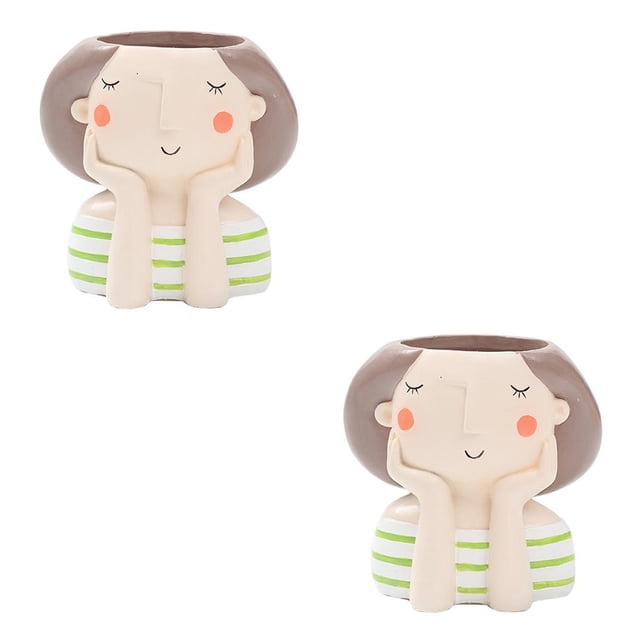 Bewildely Macetas suculentas con forma de niña de dibujos animados, artesanía creativa, maceta, Micro paisaje, jarrón de escritorio, chica de Chica de ensueño 2Conjunto