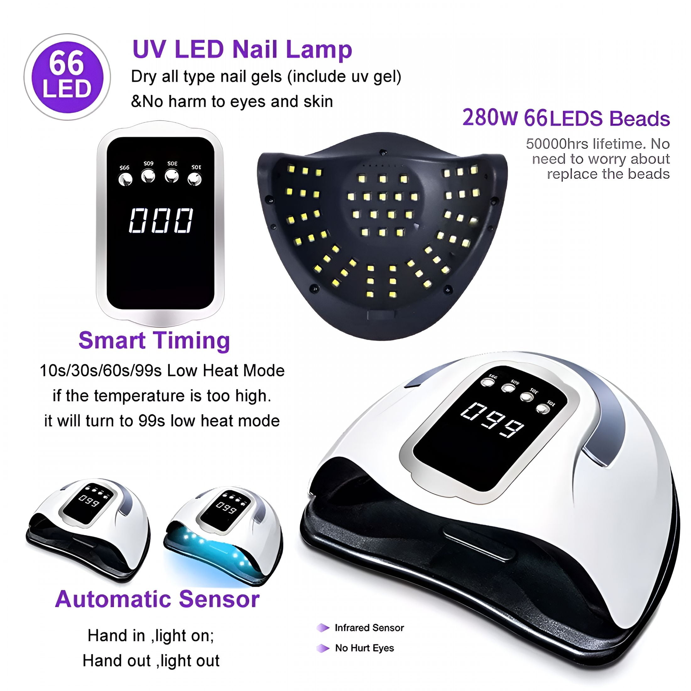 HIBIBUD 2026 New Uv Led Nail Lamp, 280W Uv Light for Nails, Uv Lamp for Gel Nails, Uv Nail Dryer Led Light for Gel Polish with 4 Timer Setting, Professional Nail Art Tools with Automatic Sensor