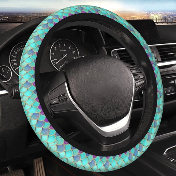 Car Steering Wheel Cover for Women Men, Non-Slip Breathable Steering Wheel, Green Mermaid Steering Wheel Protector, Car Accessories, Universal 14" 02/2-15" Fit Auto, Suvs