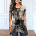 thumbnail image 2 of Hauts d'Été pour Femmes 2023 Coupe Ample Col Rond Manches Courtes T-Shirts Graphiques Rayures Étoiles Blouses Décontractées Confortables, 2 of 5