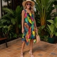 thumbnail image 2 of Garronmavis His and Hers Matching Outfits Colorful Tropical Leaves Mens Button Down Shirt Short Sleeve Shirt and Womens Sleeveless Dress with Pocket Polyester Hawaiian Sundress Size L, 2 of 7