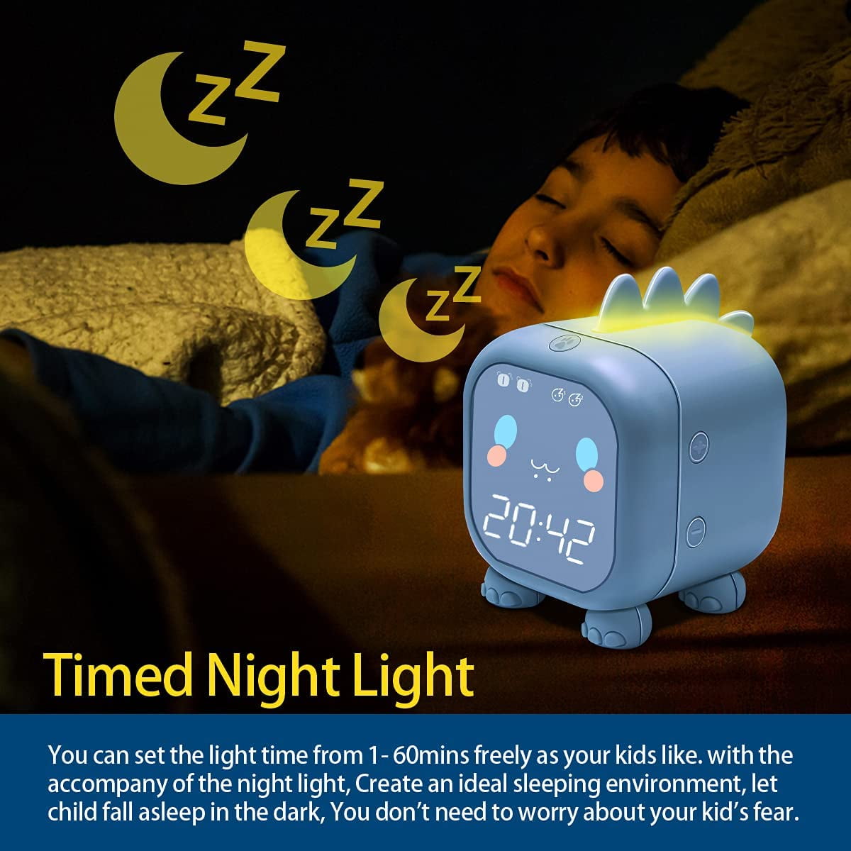 Kids Alarm Clock for Bedroom, Digital Alarm Clock for Kids, Toddler Sleep Training Clock with Night Lights, Bluetooth Digital Alarm Clock, Wake Up Light with USB for Boys Girls Birthday Gifts