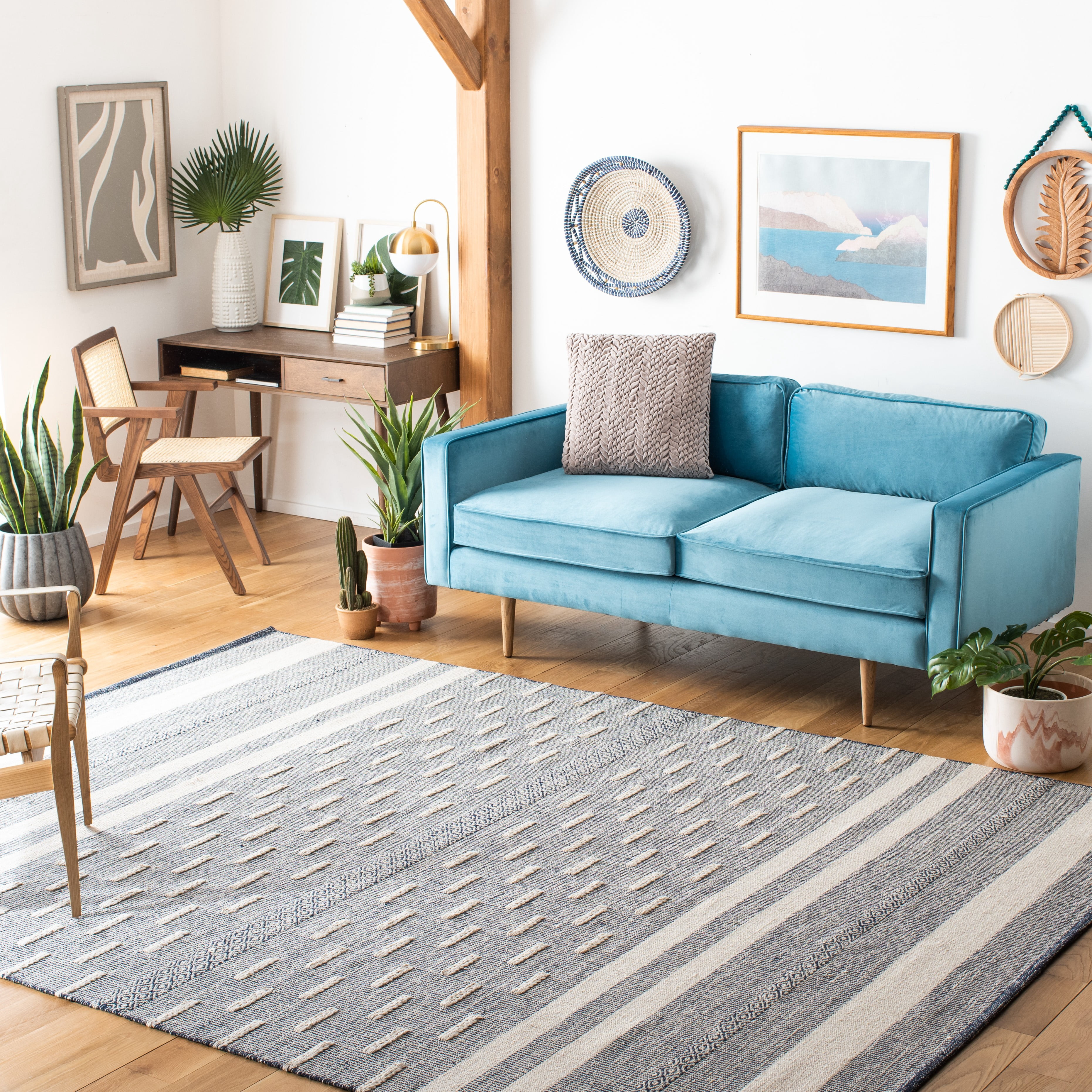 SAFAVIEH Striped Kilim Ekaterina Striped Cotton Area Rug, Navy/Ivory, 8' x 10'