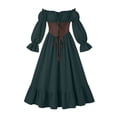 thumbnail image 3 of Renaissance Costume Women Bell Sleeve Off Shoulder Lace up Ruffle Medieval Corset Dress Halloween Costumes, 3 of 6